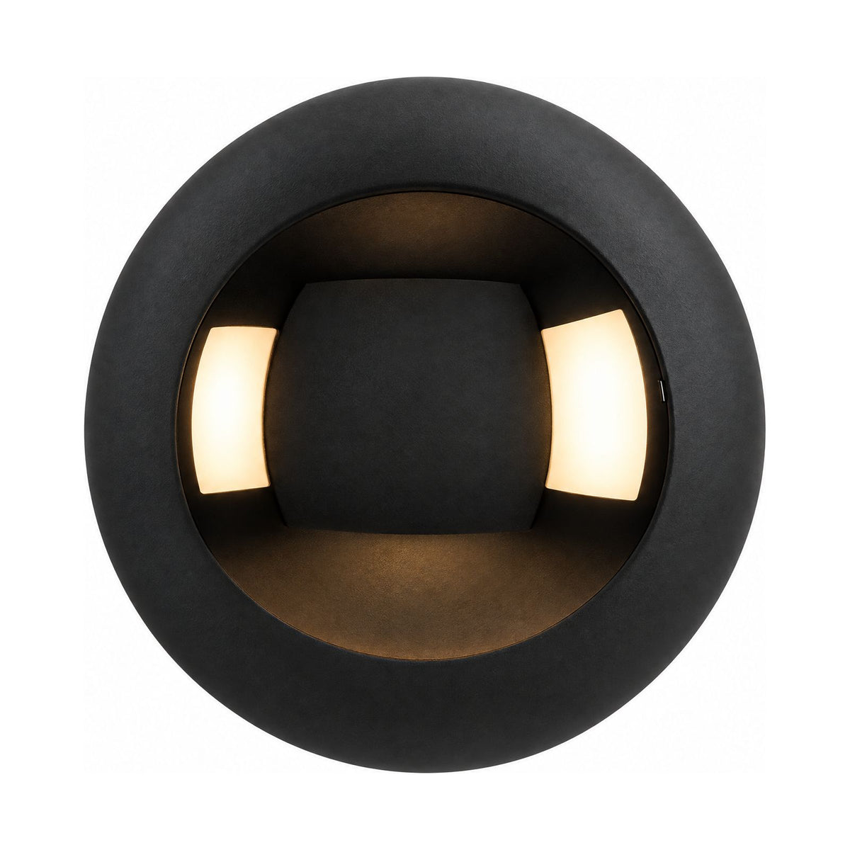 Compact Round Iron LED Wall Light in Black on a white background