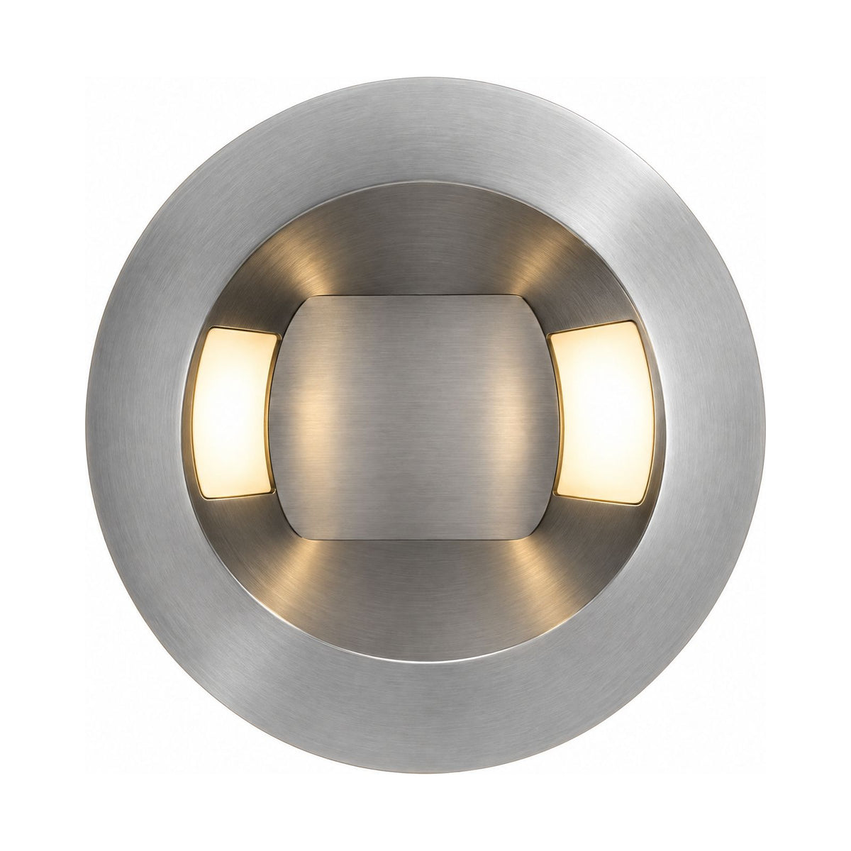 Compact Round Iron LED Wall Light in Silver on a white background