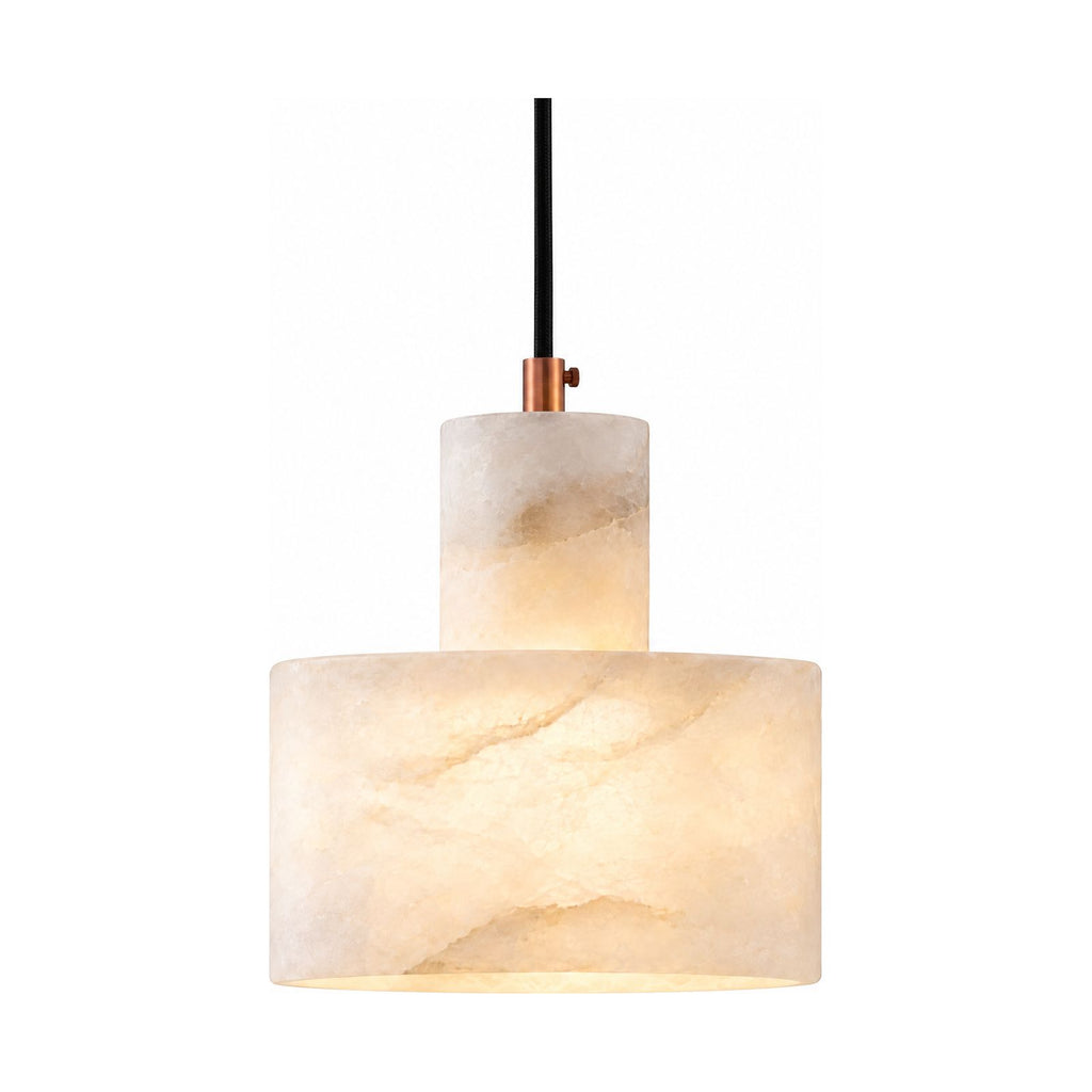 Copper and Alabaster Cylinder Pendant Light on a white background