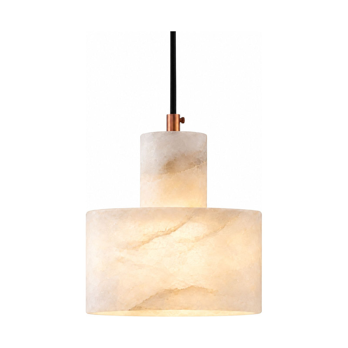 Copper and Alabaster Cylinder Pendant Light on a white background