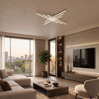 Crossed Linear Bar LED Ceiling Light in an open-plan living area, wide view