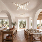 Crossed Linear Bar LED Ceiling Light: two along a kitchen and dining room
