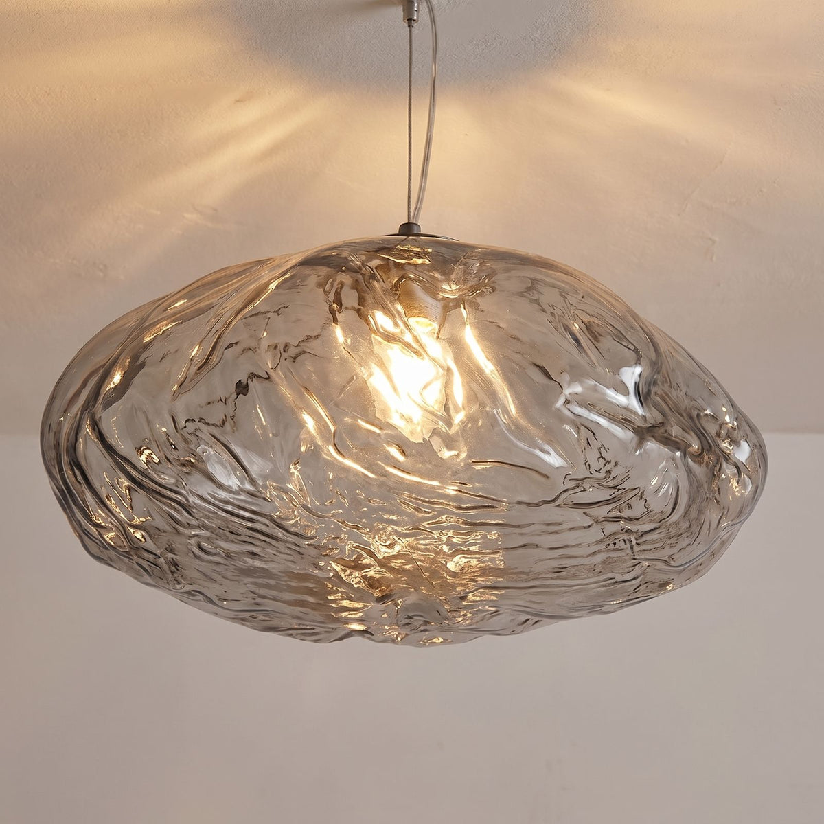 Crumpled Glass Cloud Pendant Light, close view from below