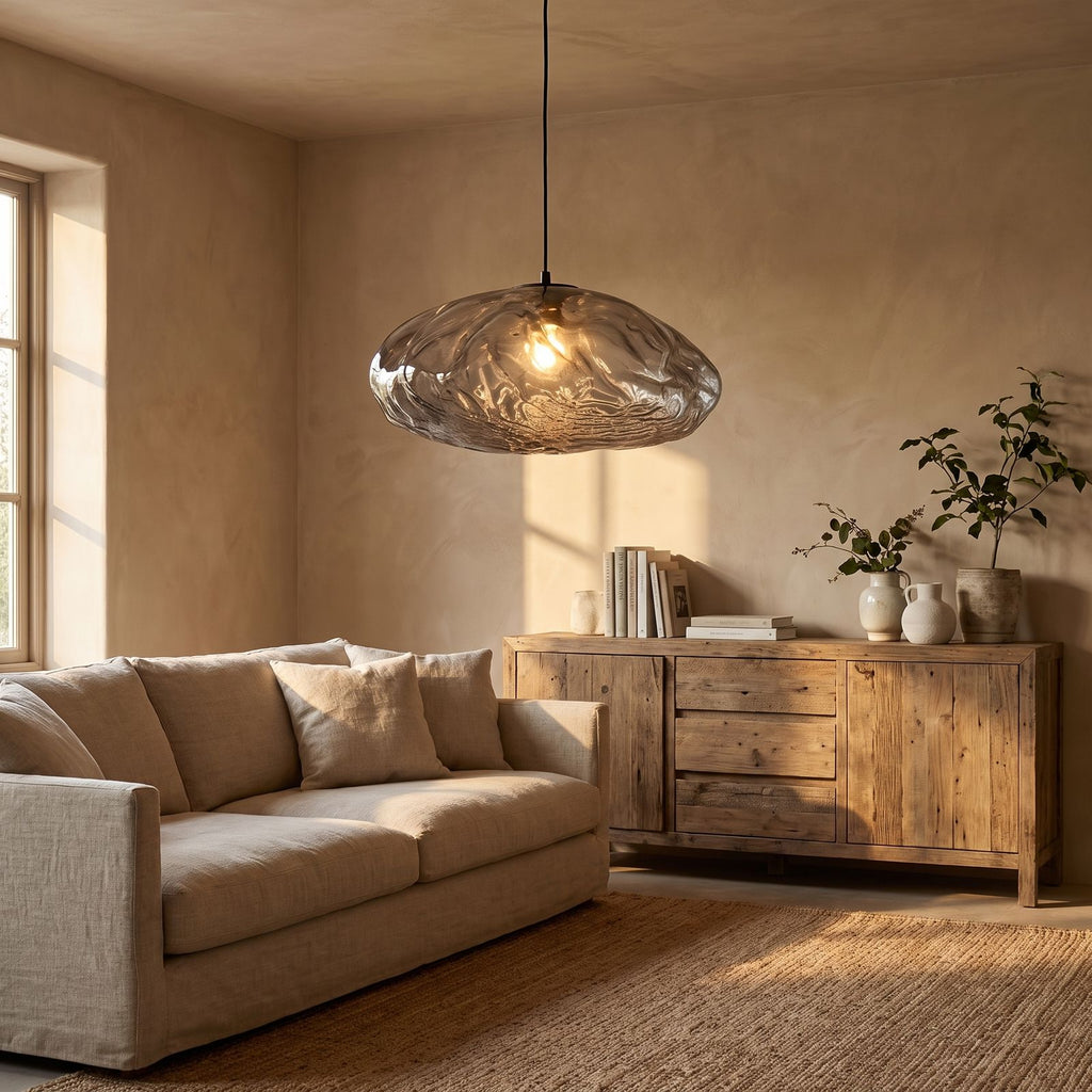 Crumpled Glass Cloud Pendant Light in a living room