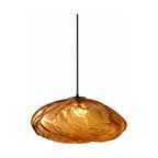 Crumpled Glass Cloud Pendant Light in amber glass on a white background