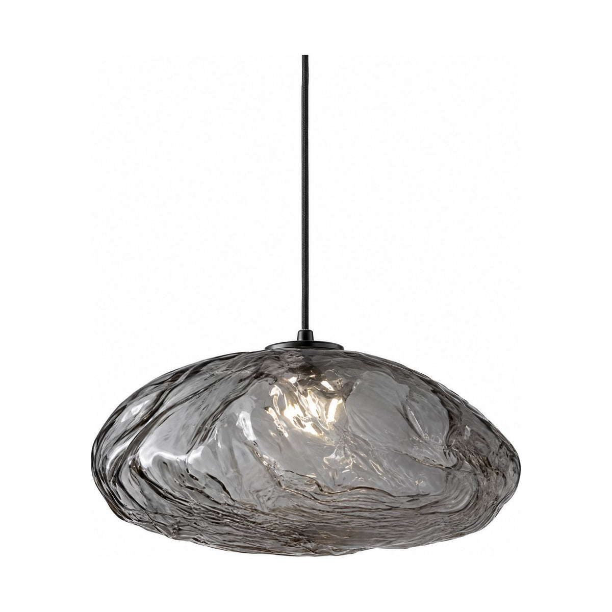 Crumpled Glass Cloud Pendant Light in ash grey glass on a white background