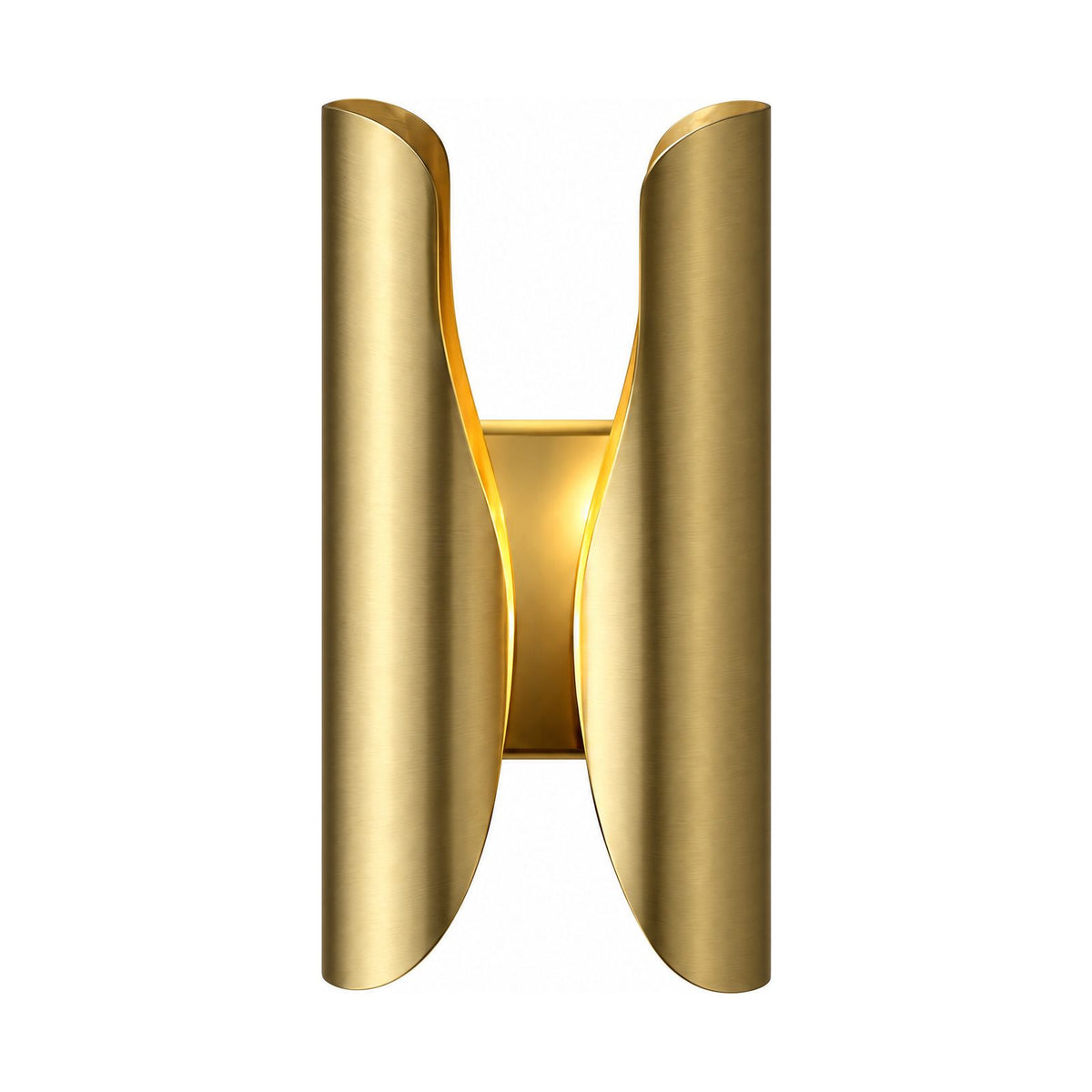Curled Brass Panel Wall Sconce on a white background