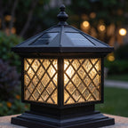 Diamond Pattern Glass Lantern Solar Post Light: close-up of the materials and finish
