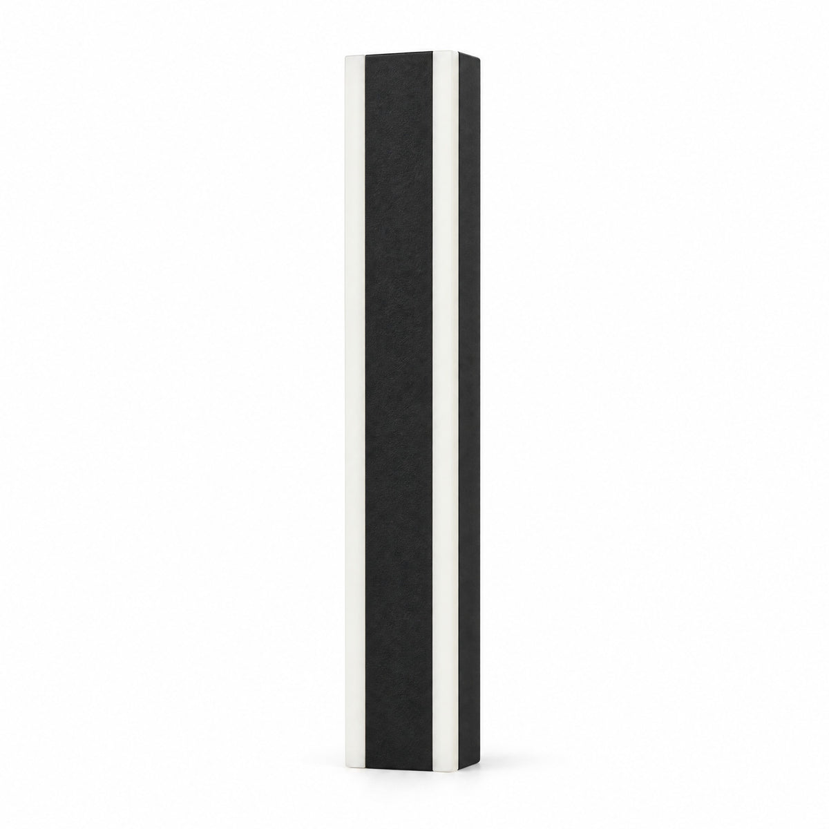 Dimmable linear LED outdoor wall light in matte black with frosted side diffusers on a white background