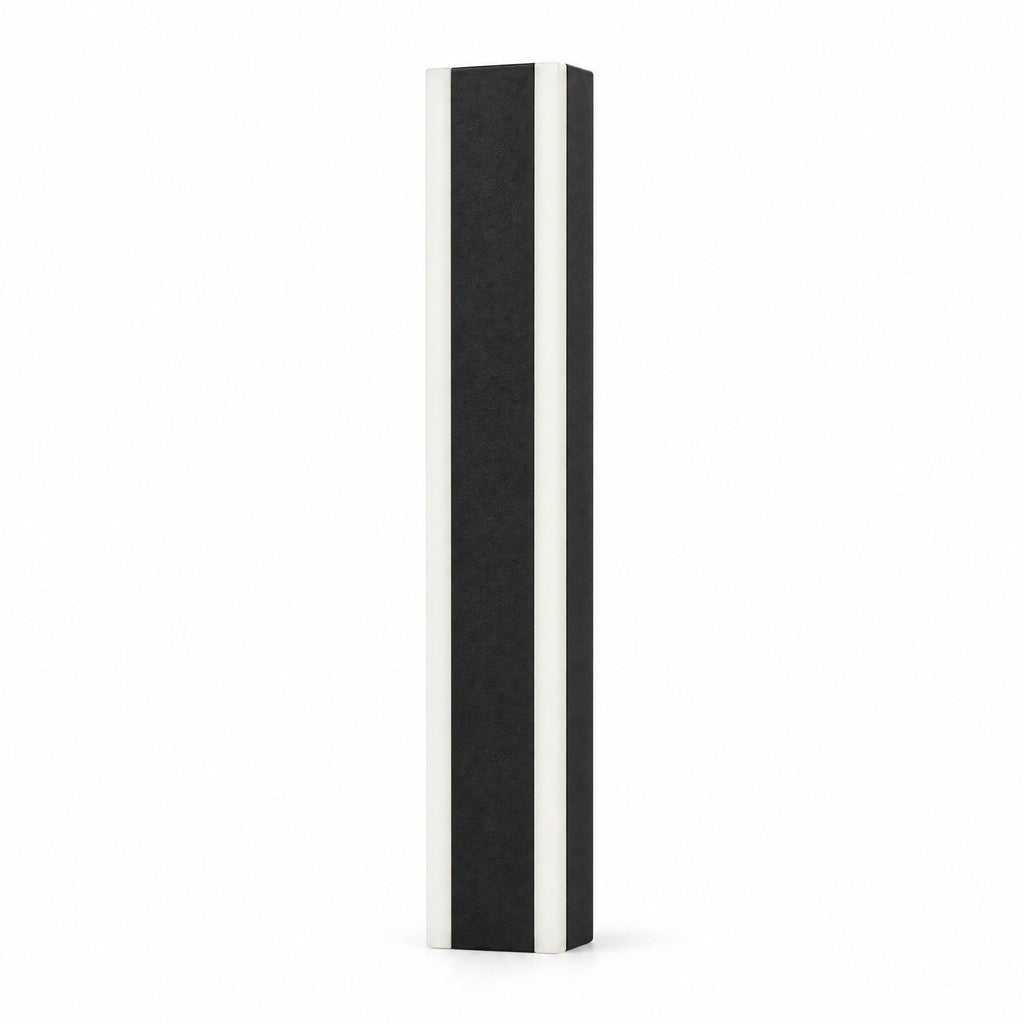Dimmable linear LED outdoor wall light in matte black with frosted side diffusers on a white background