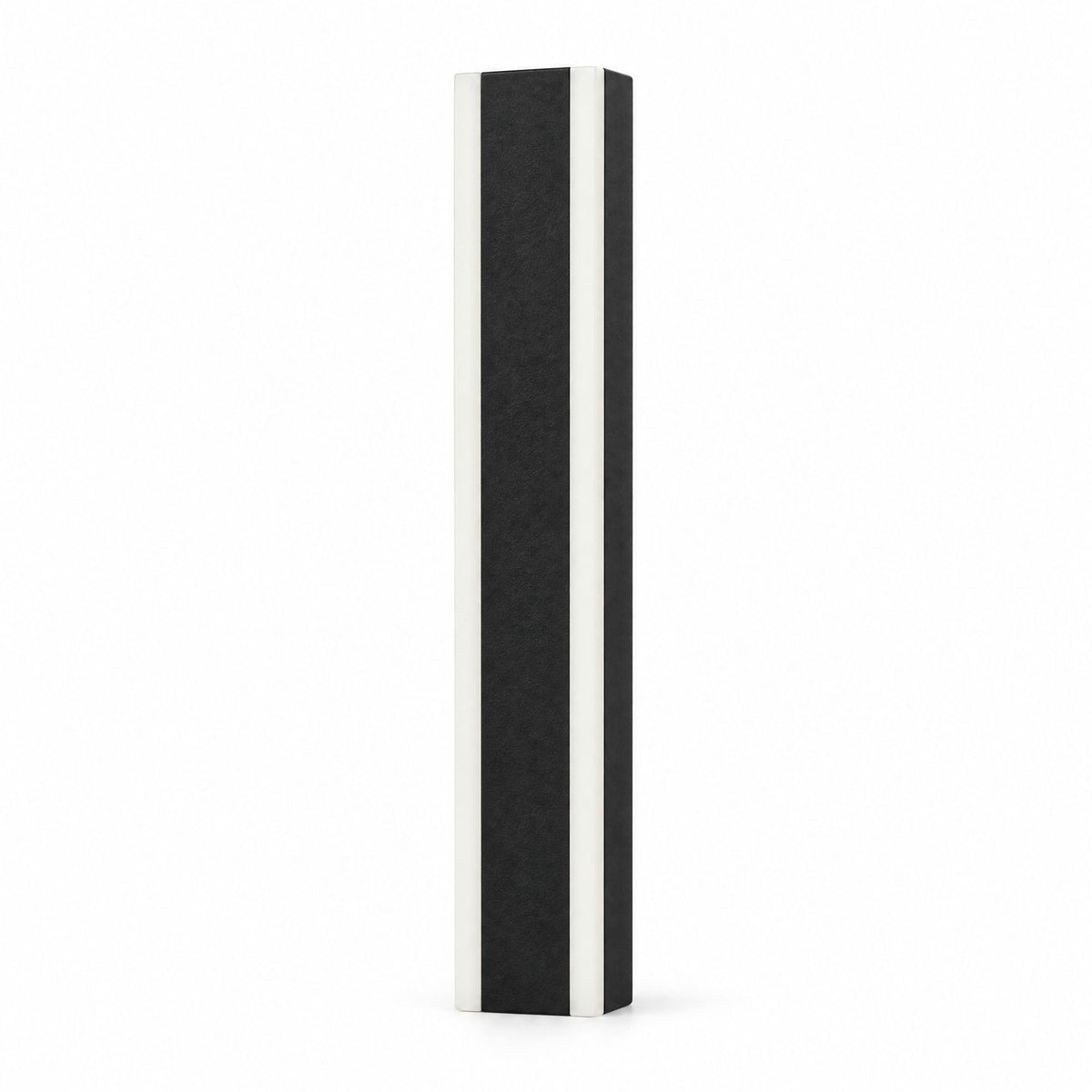 Dimmable linear LED outdoor wall light in matte black with frosted side diffusers on a white background