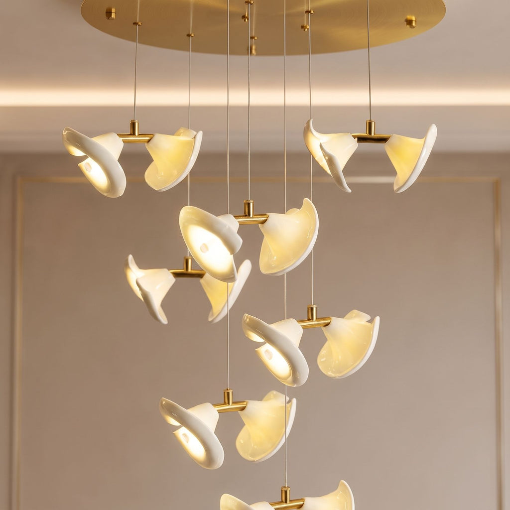 Double Ceramic Trumpet Cluster Chandelier: close-up of the materials and finish