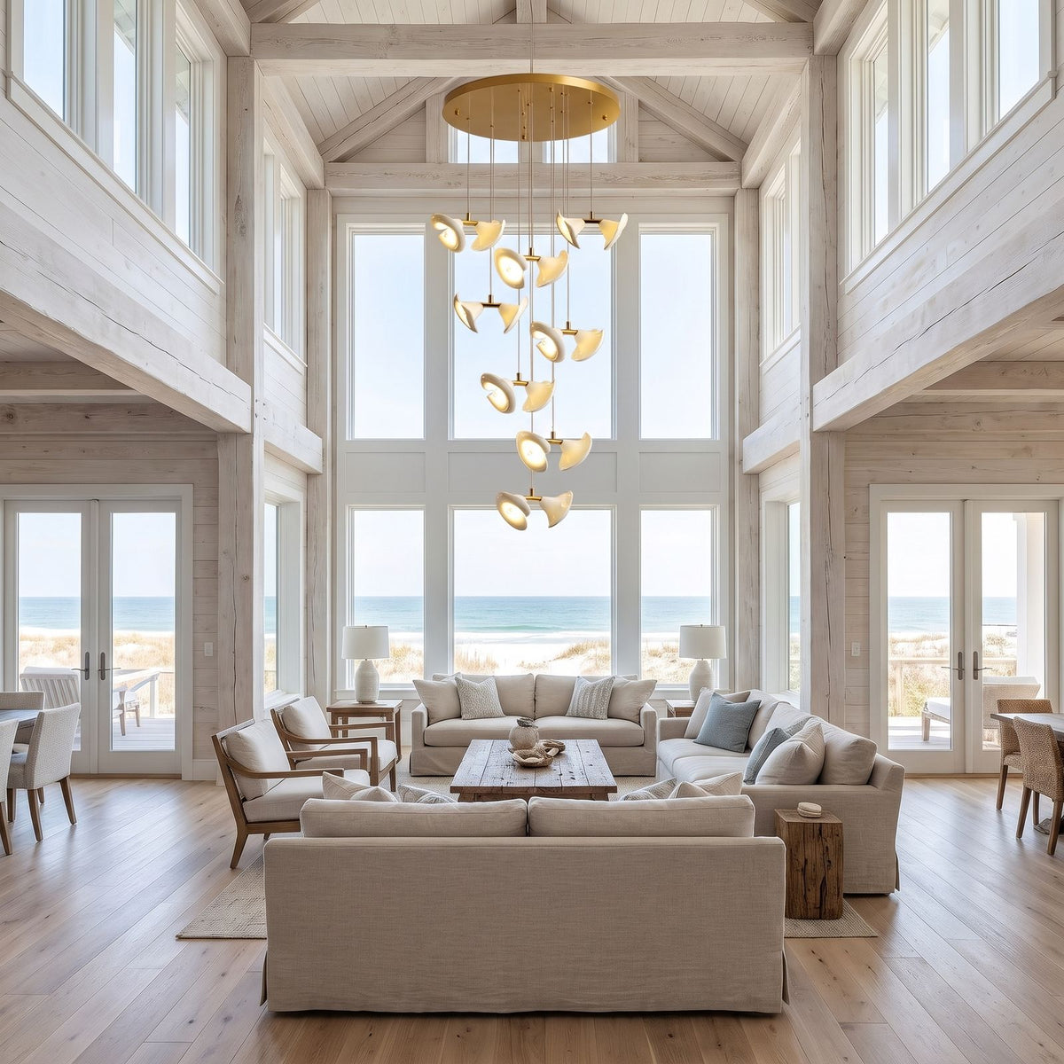 Double Ceramic Trumpet Cluster Chandelier, 32 lights, double-height living room