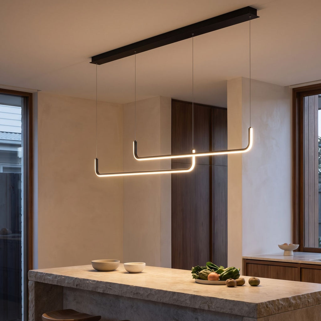 Double U-Bar Linear LED Kitchen Island Pendant Light over a kitchen island
