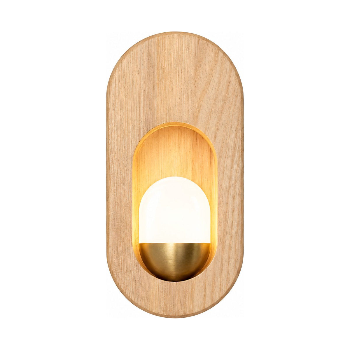 Egg-Shaped Wood and Acrylic Wall Light on a white background