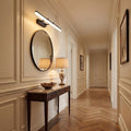 Extendable Dual Rod Stainless Steel LED Vanity Wall Light above a mirror in a hallway