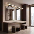 Extendable Dual Rod Stainless Steel LED Vanity Wall Light: a pair above twin mirrors on a long dressing table