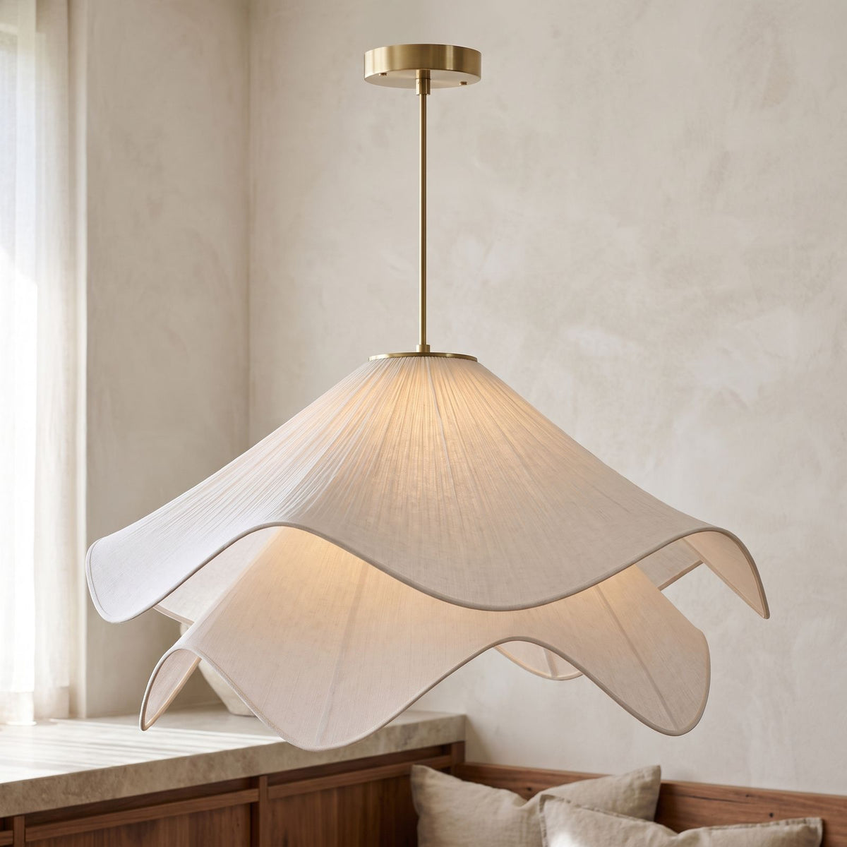 Fabric Petal Japandi Pendant Light, close view from below