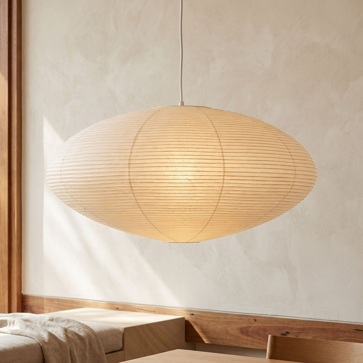 Faceted Mulberry Paper Pendant Light, close view from below