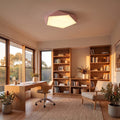 Faceted Pentagon LED Ceiling Light in pink on a bedroom ceiling