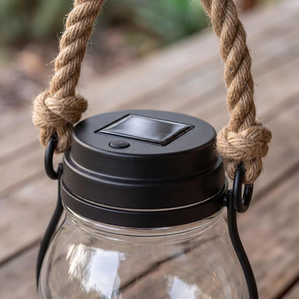 Close-up of the solar panel lid and rope handle