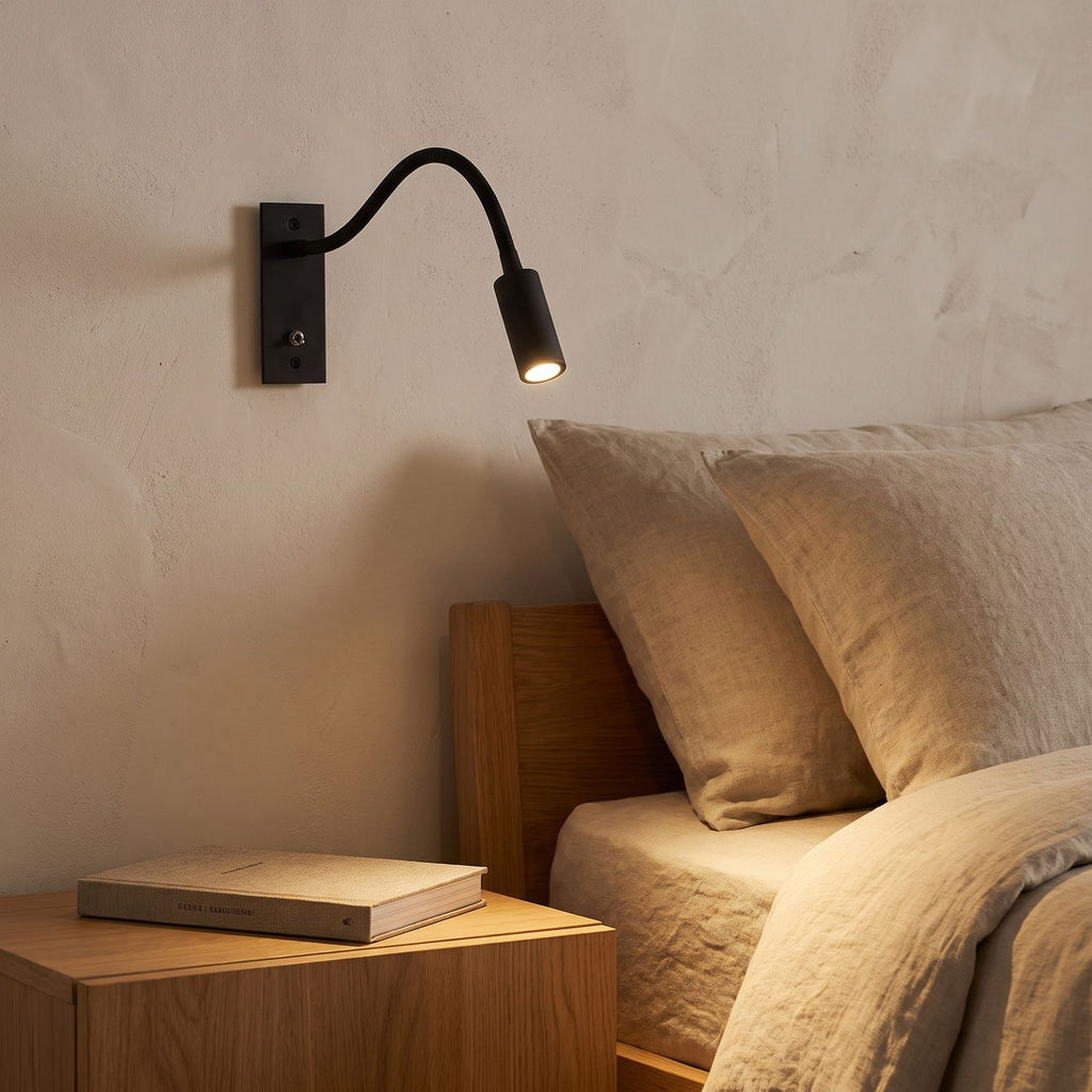 Flexible Gooseneck LED Bedside Reading Wall Light beside a bed