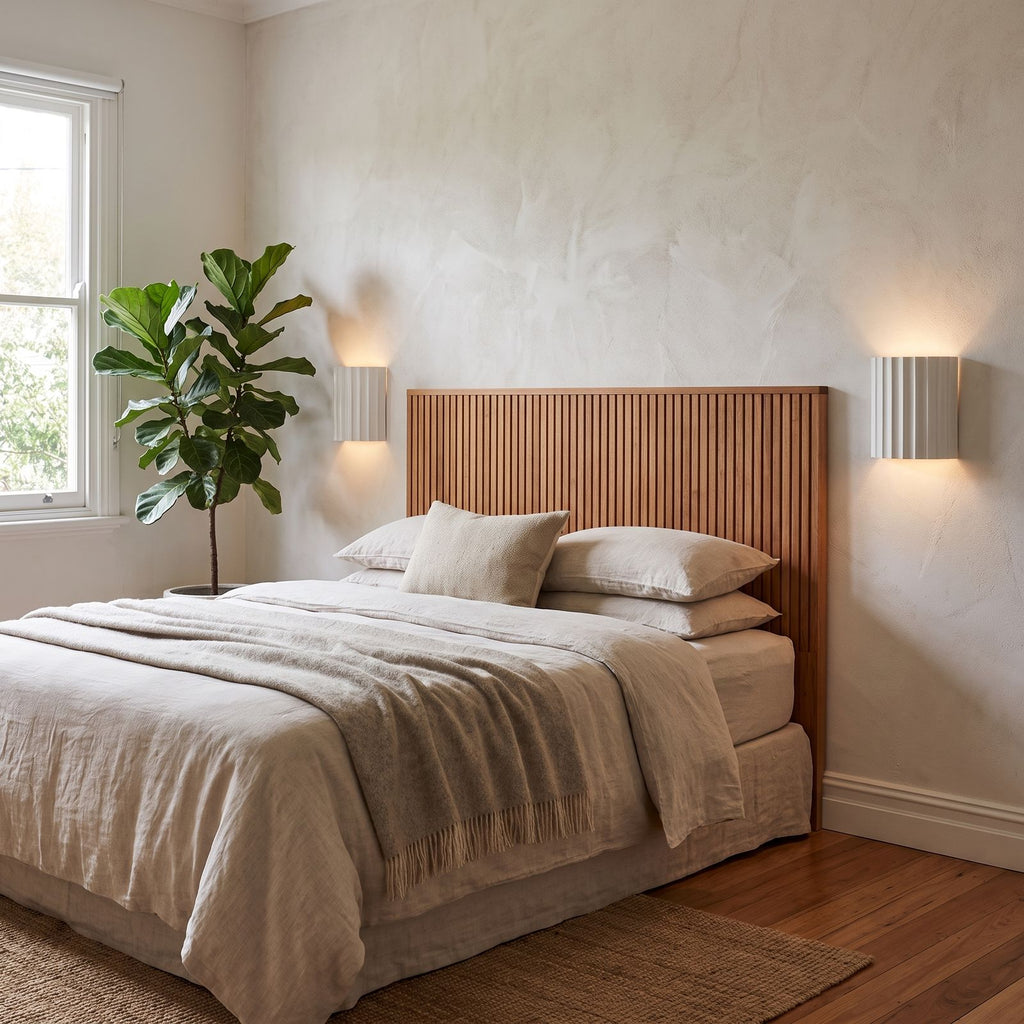 Fluted Resin Wall Light in a pair on a wall of an Australian home
