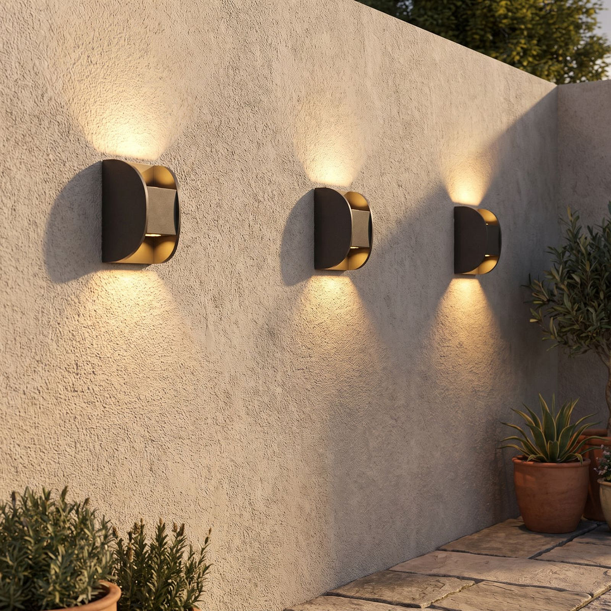 Forged Metal Mini Up Down Outdoor Wall Light in a pair on the facade of an Australian home