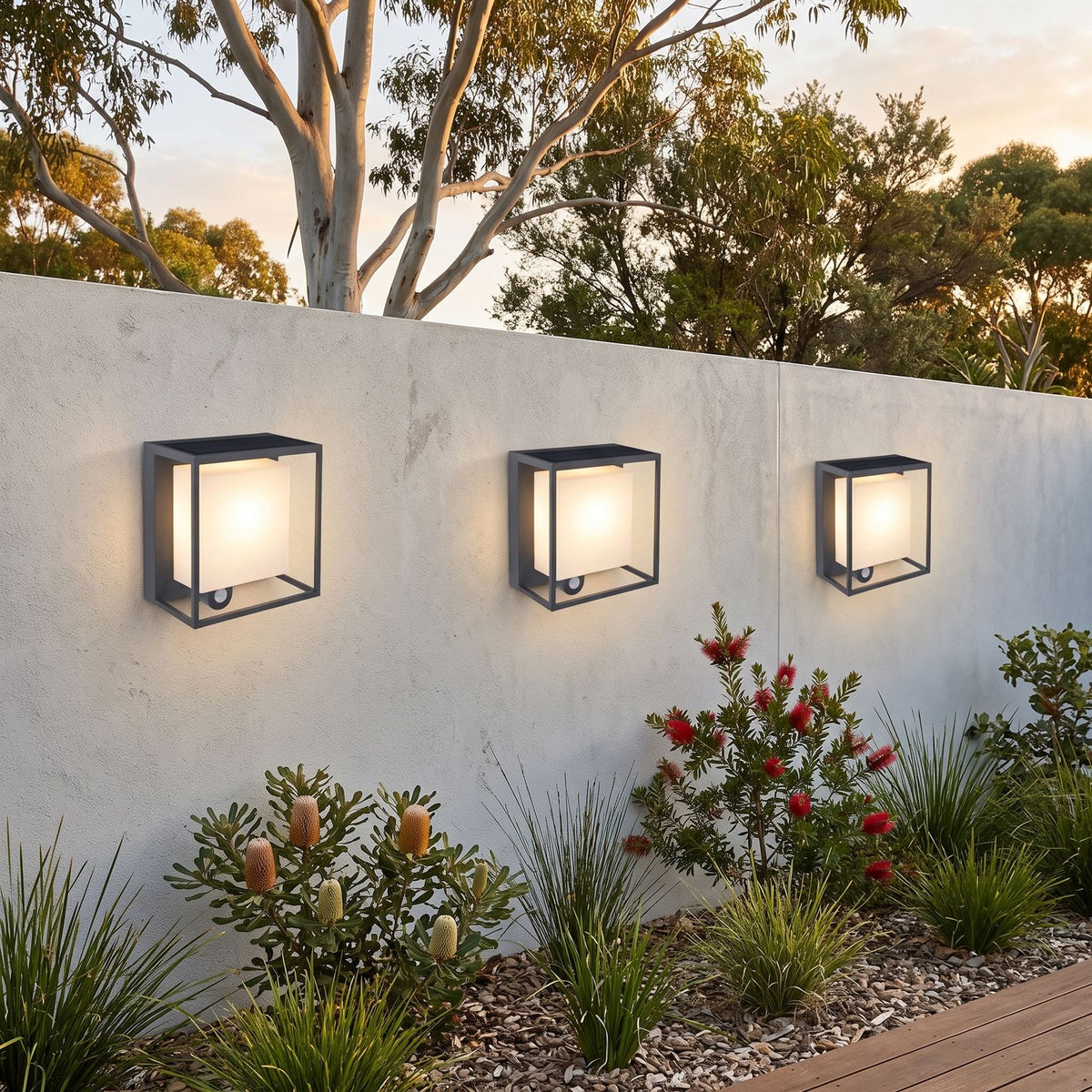 Framed Acrylic Solar Sensor Outdoor Wall Light in a pair either side of an entry door
