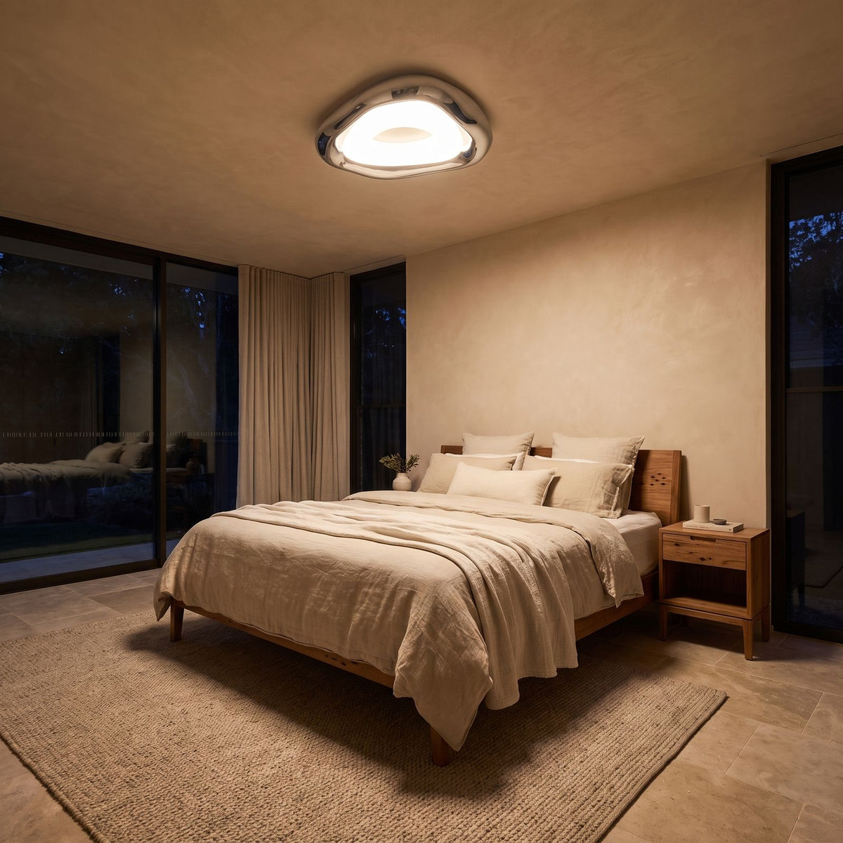 Geometric Bauhaus Iron LED Ceiling Light on a bedroom ceiling