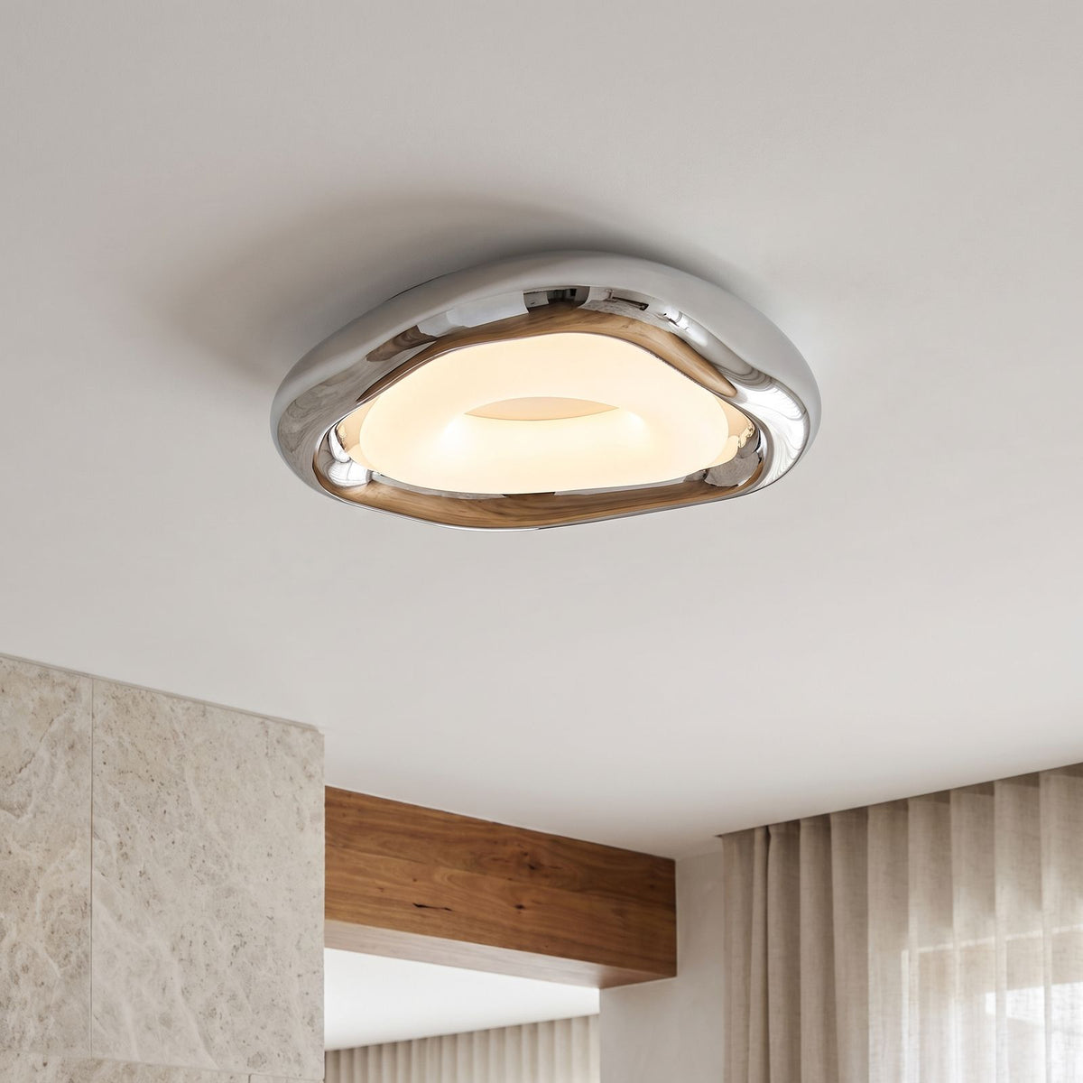 Geometric Bauhaus Iron LED Ceiling Light, close view from below