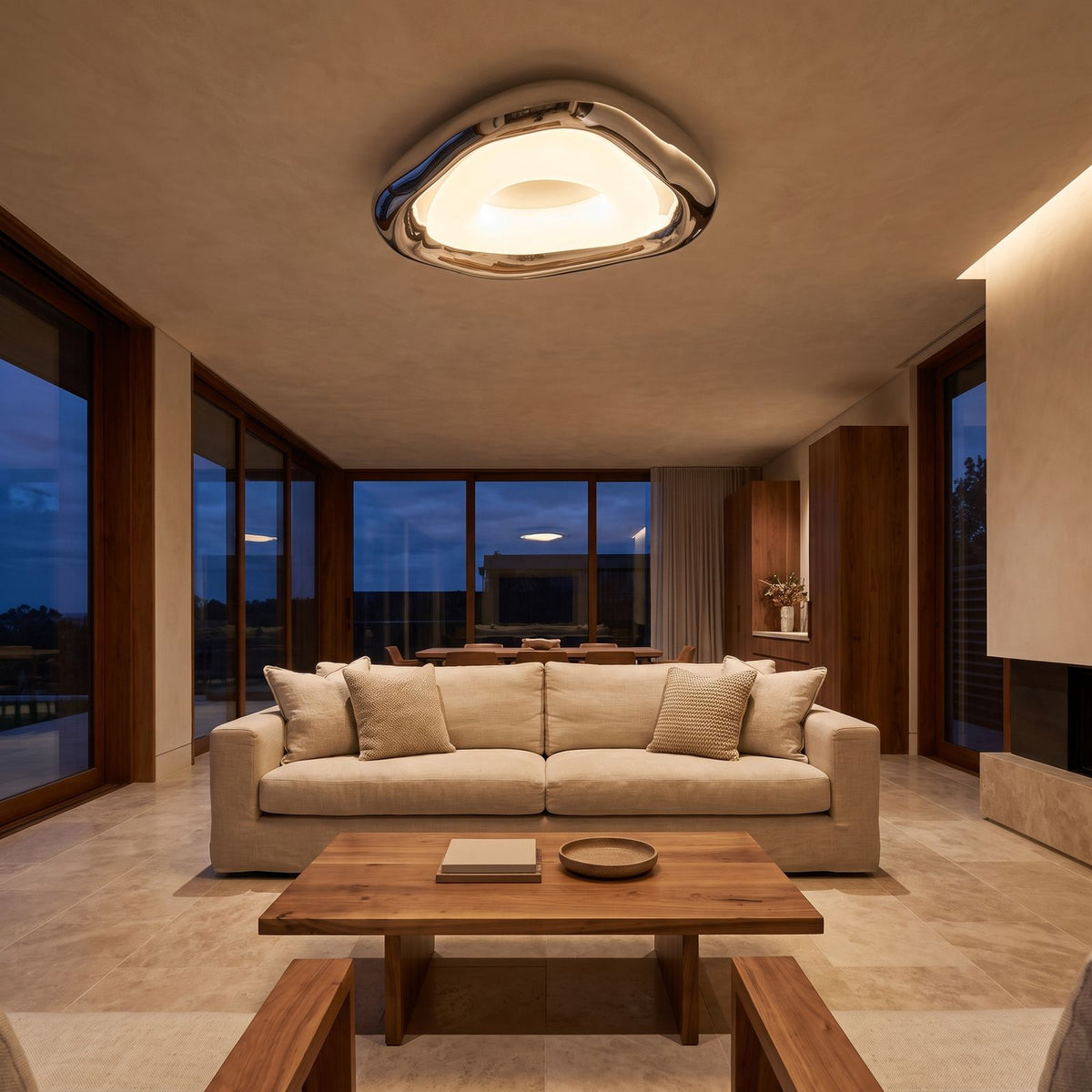 Geometric Bauhaus Iron LED Ceiling Light on a living room ceiling