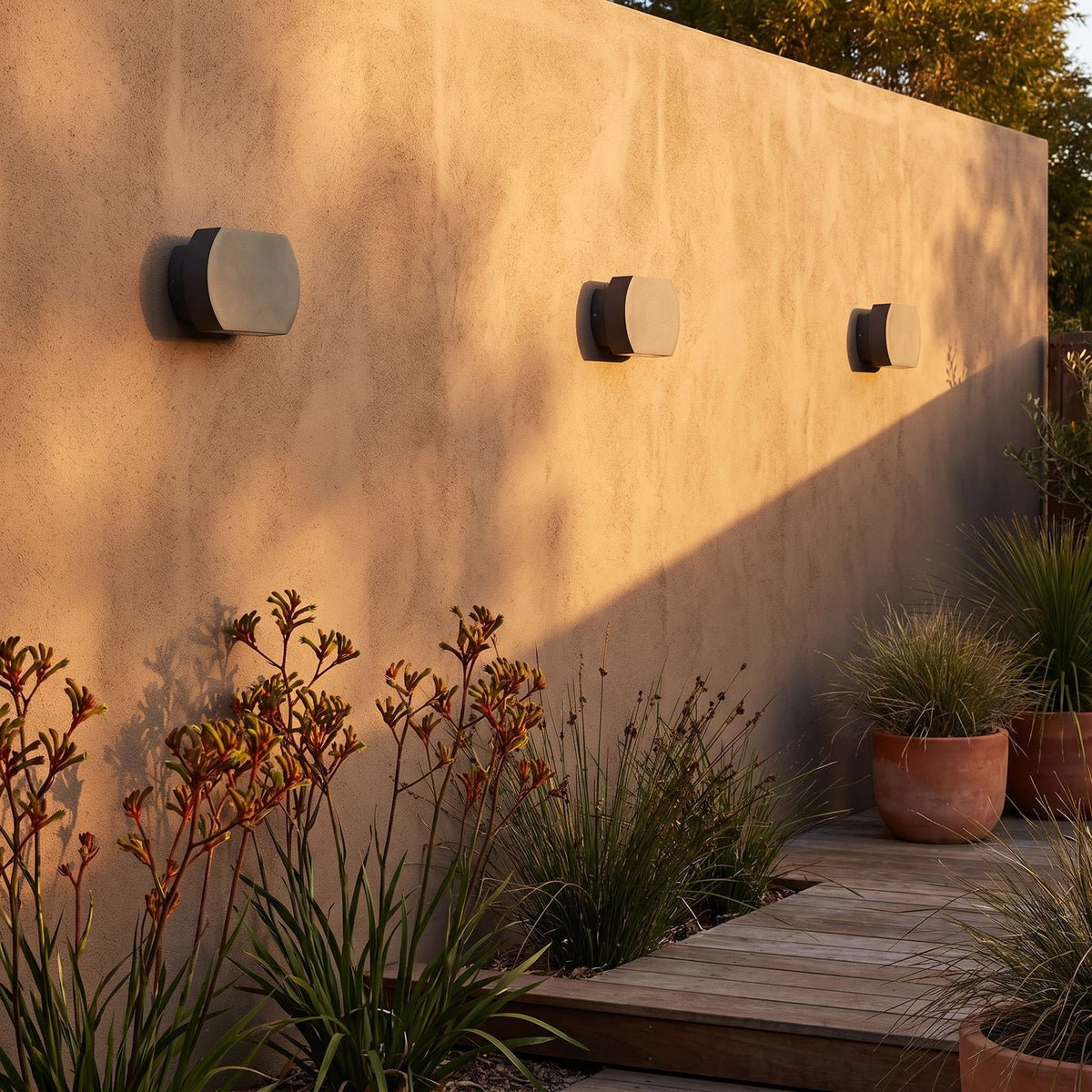Geometric Glass Up Down Outdoor Wall Light in a pair either side of an entry door