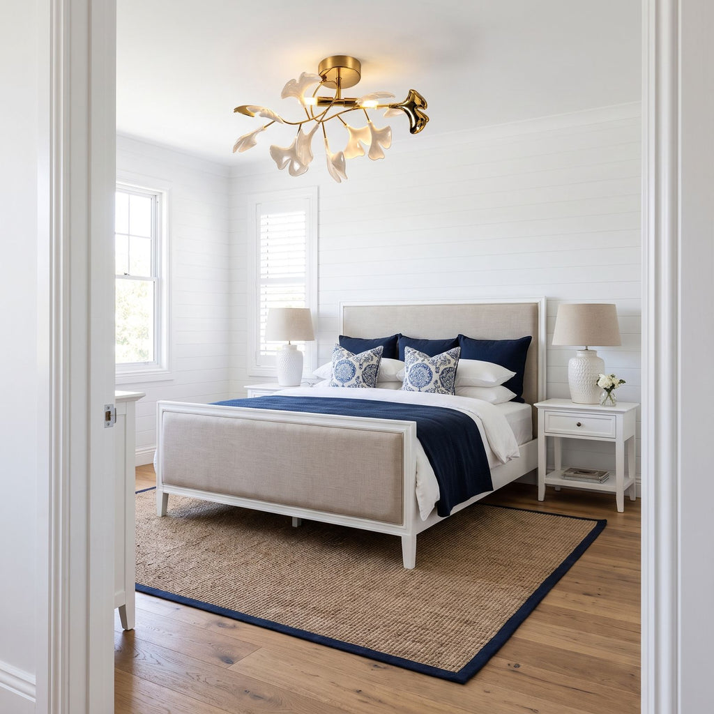 Ginkgo Leaf Branch Semi-Flush Ceiling Light in a bedroom in daylight