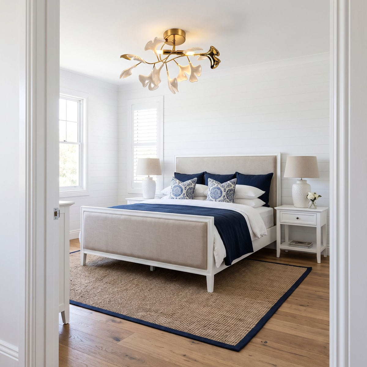 Ginkgo Leaf Branch Semi-Flush Ceiling Light in a bedroom in daylight