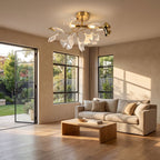 Ginkgo Leaf Branch Semi-Flush Ceiling Light in an open-plan living area, wide view