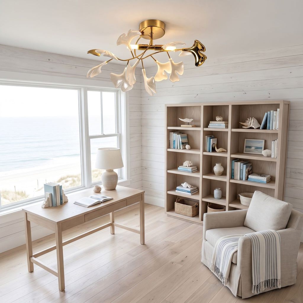 Ginkgo Leaf Branch Semi-Flush Ceiling Light in a home office