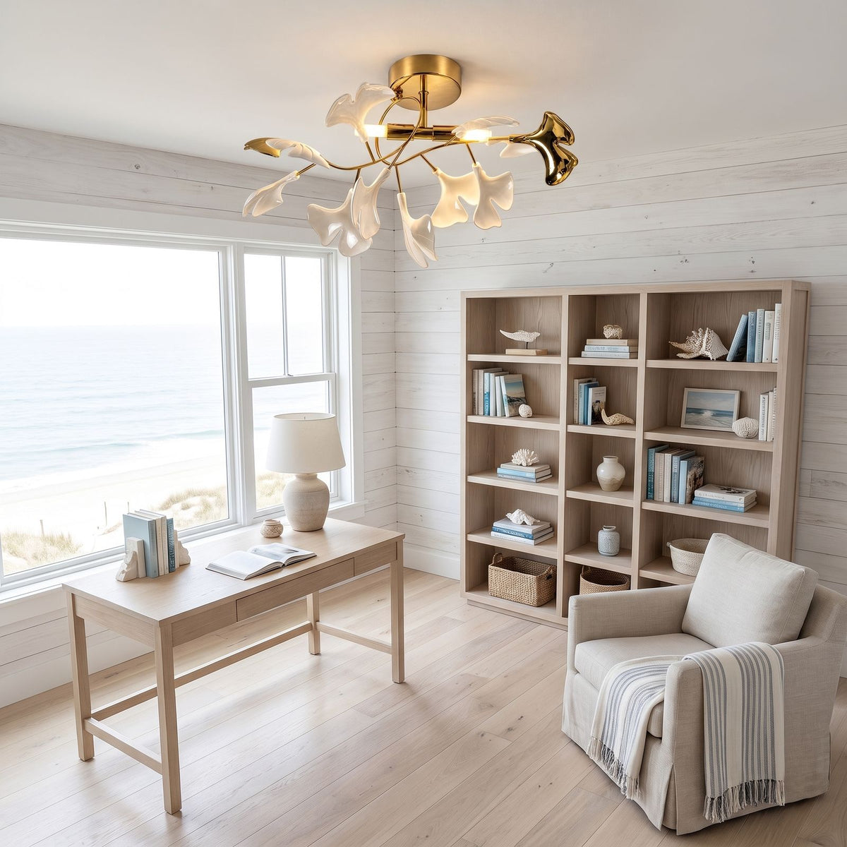 Ginkgo Leaf Branch Semi-Flush Ceiling Light in a home office