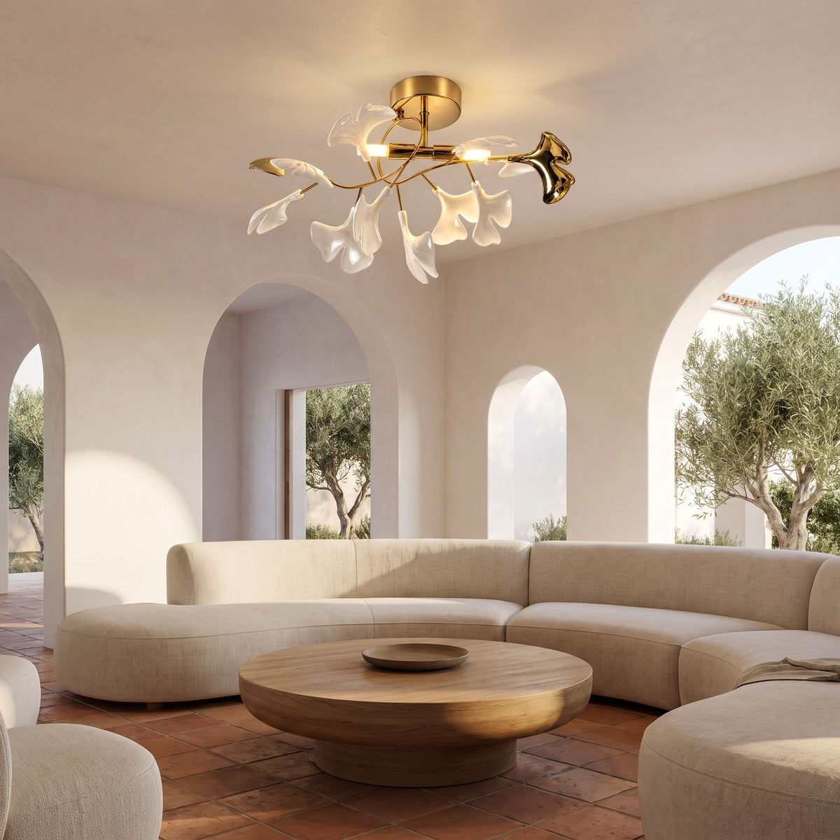Ginkgo Leaf Branch Semi-Flush Ceiling Light 52 cm in a living room