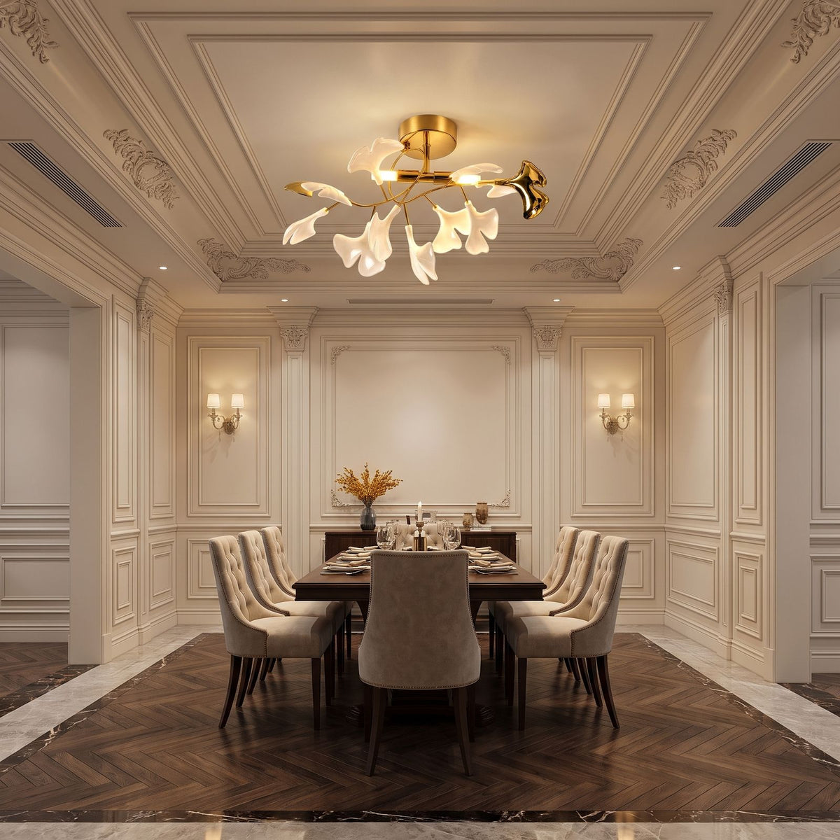 Ginkgo Leaf Branch Semi-Flush Ceiling Light 62 cm in a formal dining room