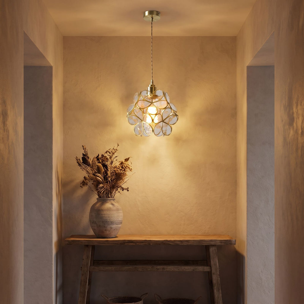 Glass Blossom Cluster Pendant Light above a console in an entry hallway