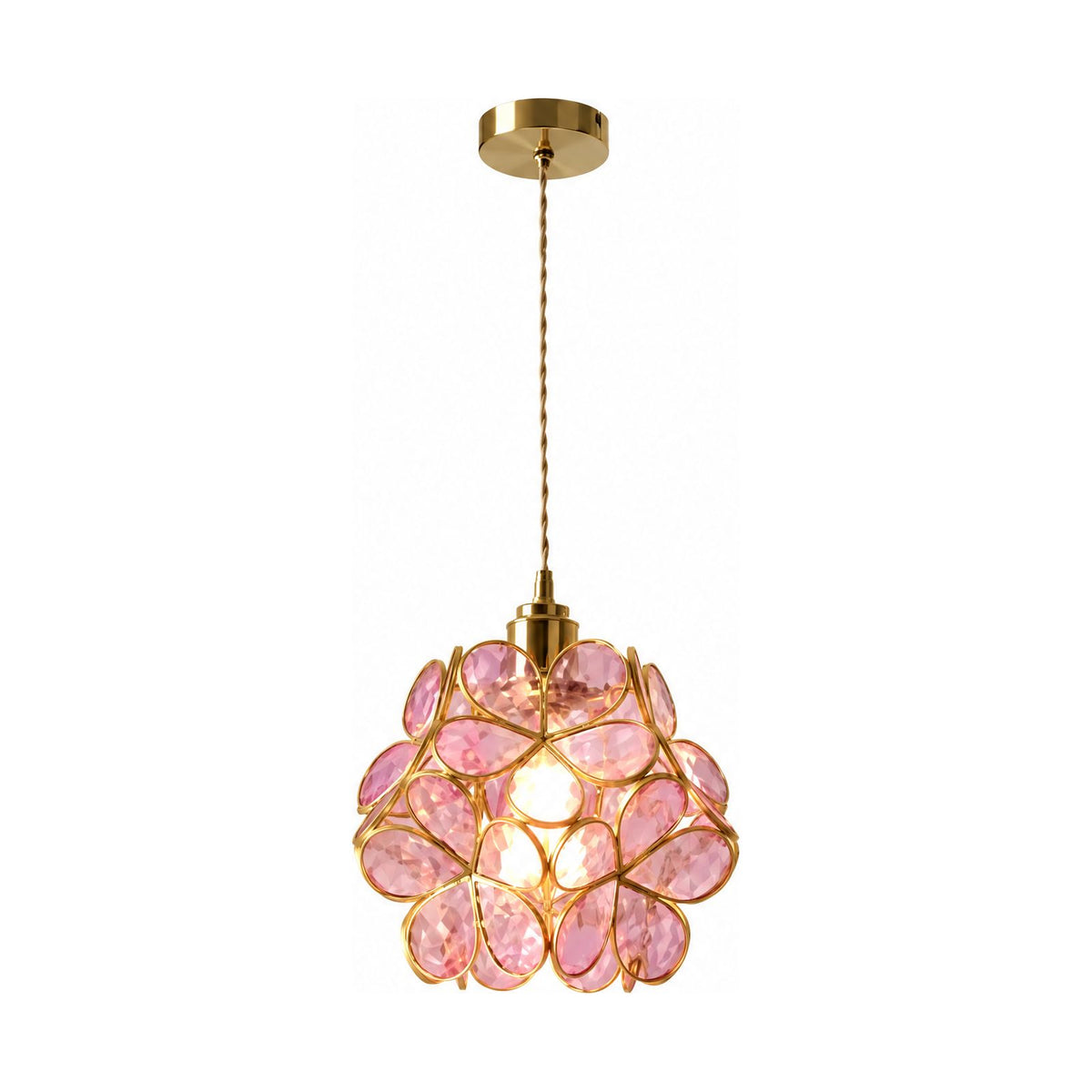 Glass Blossom Cluster Pendant Light in pink glass on a white background