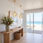 Glass Blossom Cluster Pendant Light, a pair above a console in a coastal entry