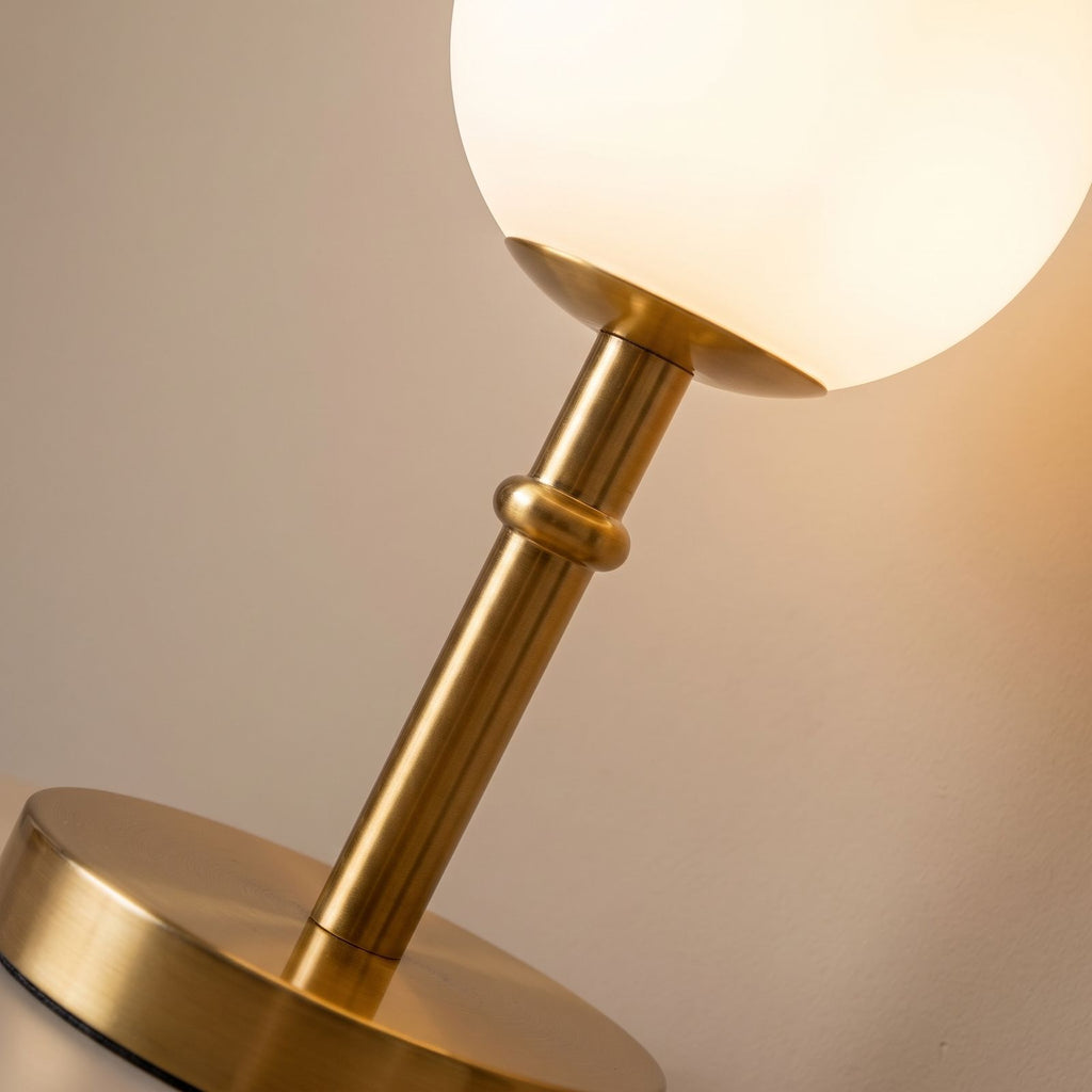 Glass Globe Gold Stem Bedside Table Lamp: close-up of the materials and finish