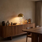 Glass Orb Cluster Marble Table Lamp on a timber sideboard in a dining room