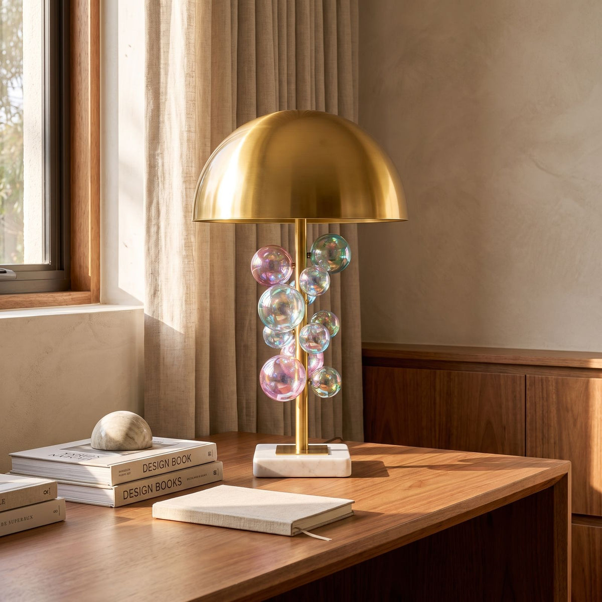 Glass Orb Cluster Marble Table Lamp on a study desk