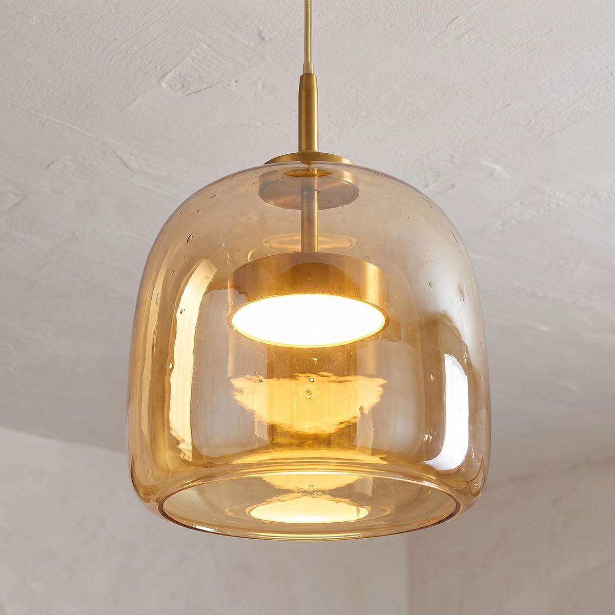 Hand Blown Glass LED Pendant Light, close view from below
