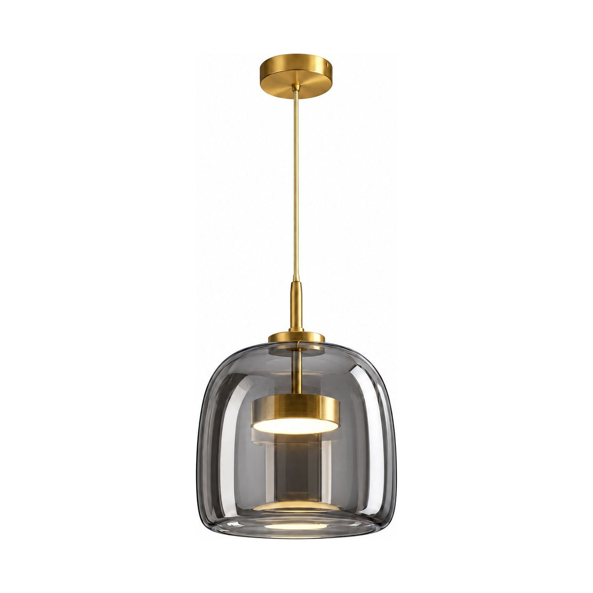 Hand Blown Glass LED Pendant Light in Smoked Grey on a white background