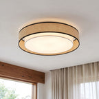 Hand-Woven Acrylic Drum Shade Ceiling Light, close view from below