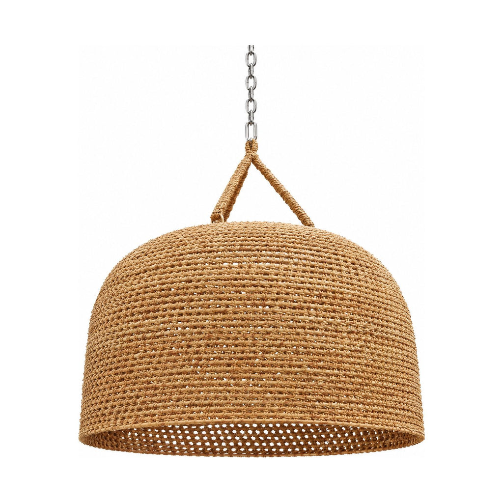 Handwoven Rattan Japandi Pendant Light on a white background